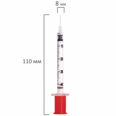 Шприц инсулиновый SFM, 1 мл, КОМПЛЕКТ 10 шт., в пакете, U-40 игла несъемная 0,33х12,7 мм - 29G, 534251
