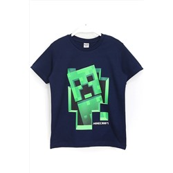 Темно-синяя футболка с принтом Minecraft 3D Creeper для мальчиков 001-0001711
