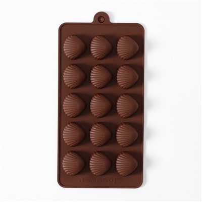 Форма для шоколада Доляна «Ракушки», силикон, 20,5×10,5 см, 15 ячеек (2,7×2,4 см), цвет коричневый