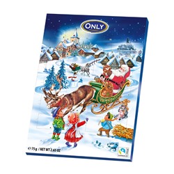 Шоколадный календарь ONLY Санта Клаус (синий) 75 гр