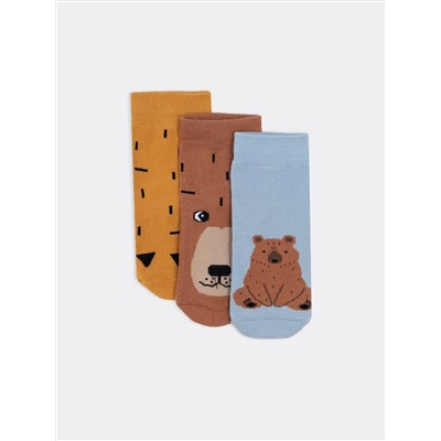 Мультипак детских носков (3 пары) с медведями и черточками