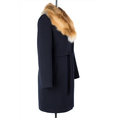 02-2949 Пальто женское утепленное (пояс) Пальтовая ткань темно-синий