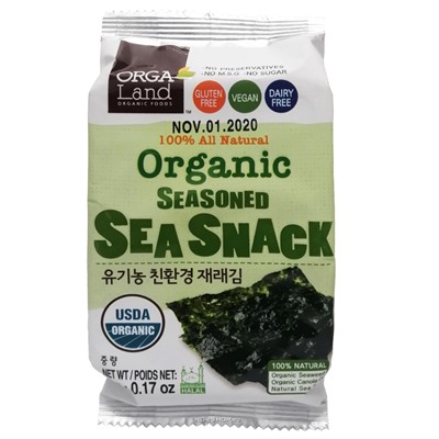 Органическая сушеная обжаренная морская капуста, Корея, 5 г