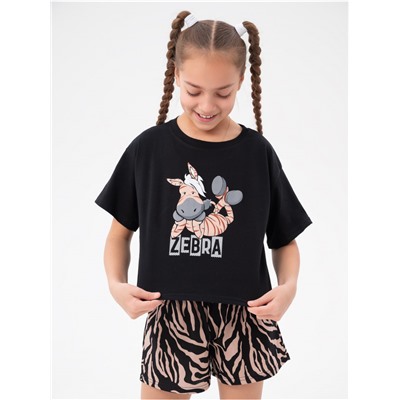 Пижама "Зебра" коричневая детская девочка с шортами