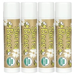 Sierra Bees, Органические бальзамы для губ, какао-масло, 4 штуки в упаковке весом 0,15 унции (4,25 г) каждая