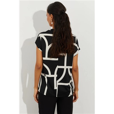 Женская черная блузка с v-образным вырезом с рисунком LPP1217