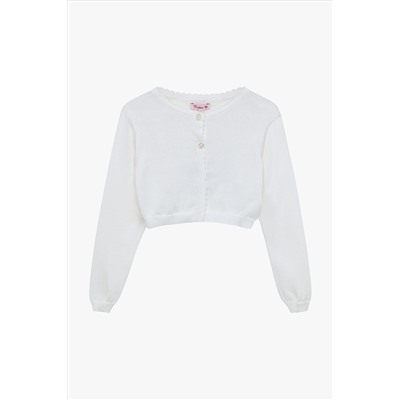 Trotters London White Sophie Cropped Cotton Cardigan