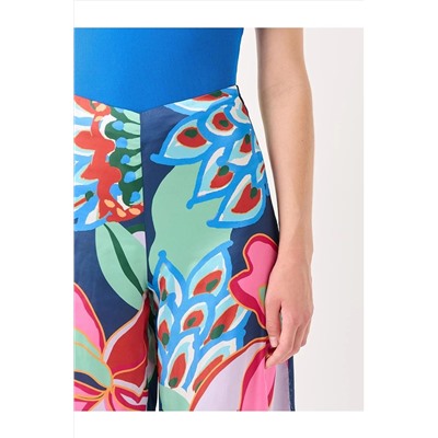 Комбинированные атласные брюки с высокой талией и широкими штанинами с цветочным принтом