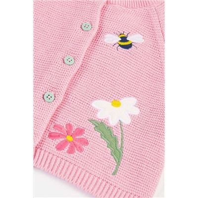 Frugi Pink Easter Rabbit Applique Detailed Cardigan