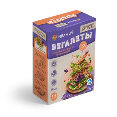 Вегалеты (овощные котлеты) с зелёной гречкой и чечевицей , 150г