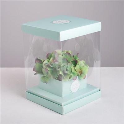 Коробка подарочная для цветов с вазой и PVC окнами складная, упаковка, «Любви и Счастья», 16 х 23 х 16 см
