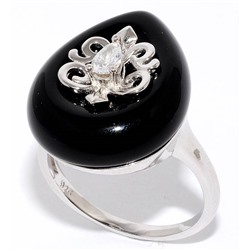 Серебряное кольцо с ониксом и куб.цирконием