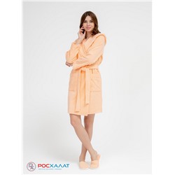 Махровый женский укороченный халат с капюшоном Персиковый МЗ-01 (32)