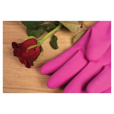 Перчатки МНОГОРАЗОВЫЕ резиновые YORK "Роза", хлопчатобумажное напыление, ПРОЧНЫЕ, размер M (средний), розовые, вес 70 г, 92670