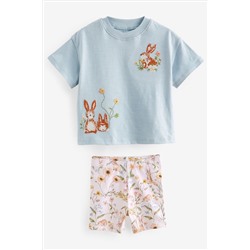 Blue Floral T-Shirt and Cycle Shorts Set (3mths-7yrs)
