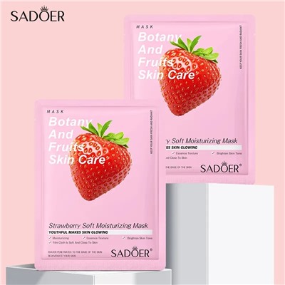 Питательная тканевая маска для лица с экстрактом клубники Sadoer Botany And Fruits Skin Care Strawberry Soft Moisturizing Mask (упаковка 10шт)