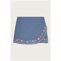 Monsoon Blue Floral Embroidered Chambray Skort