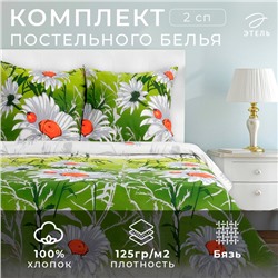 Постельное бельё "Этель" 2 сп. Ромашковое поле 175х215 см, 200х220 см, 70х70 см - 2 шт., 100% хлопок, бязь 125 г/м²