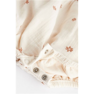 Beige Floral Embroidery Bloomer Baby Romper (0mths-3yrs)