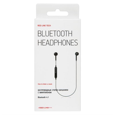 Наушники с микрофоном (гарнитура) RED LINE BHS-01, Bluetooth, беспроводные, черные, УТ000013644