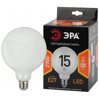 Нарушена упаковка.   Светодиодная лампа E27 15W 4000К (белый) Эра F-LED G125-15w-840-E27 OPAL () Б0047038