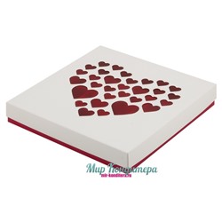 Коробка для конфет на 16 шт Бело-красная с сердечками 200*200*30
