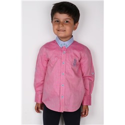 Розовая детская оксфордская рубашка на пуговицах из 100% хлопка с контрастным воротником Uras DK2005055015018