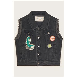 Monsoon Badge Denim Black Waistcoat