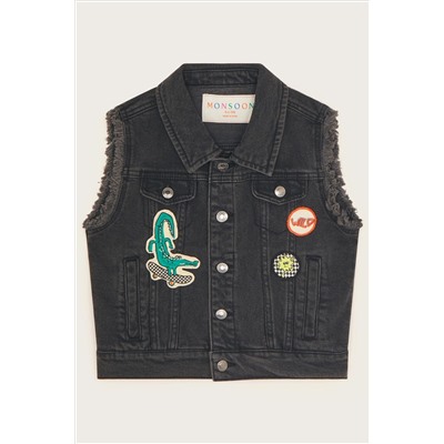 Monsoon Badge Denim Black Waistcoat