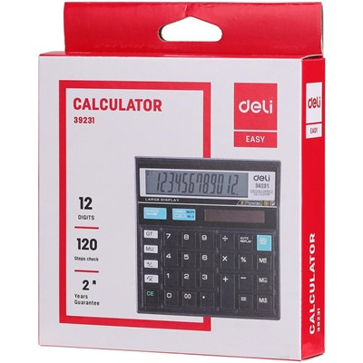 Калькулятор настольный КОМП. Deli E39231, 12-р, дв.пит., 129x129мм,черный