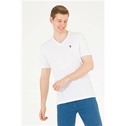 Мужская белая базовая футболка с v-образным вырезом Неожиданная скидка в корзине