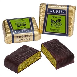 Конфеты Пралине Aurus Фисташка Black в горьком шоколаде, Золотые конфеты, коробка, 1 кг.