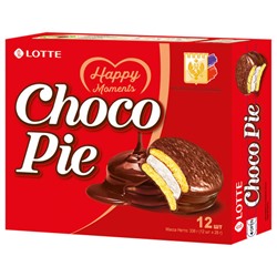 Печенье LOTTE "Choco Pie" ("Чоко Пай"), прослоенное, глазированное, в картонной упаковке, 336 г (12 штук х 28 г)