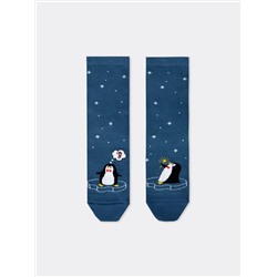 Носки женские синие с рисунком в виде пингвинов