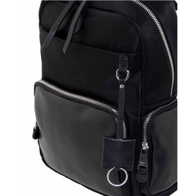 Рюкзак натуральная кожа с плащевой Оксфорд, с карманами LMR 22632-1j, черный