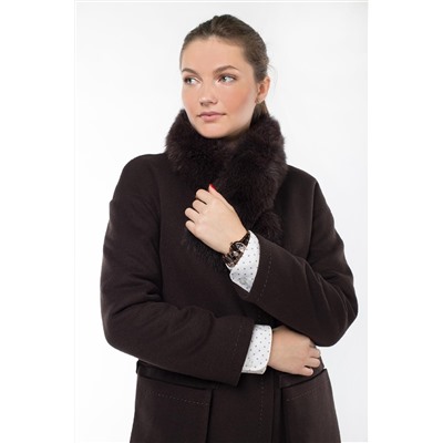 02-1794 Пальто женское утепленное Пальтовая ткань темный шоколад