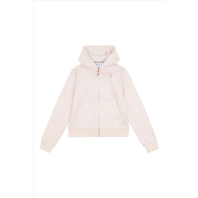 Juicy Couture Diamante Zip Through Cream Hoodie