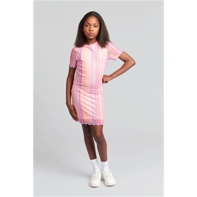 Juicy Couture Girls Pink All-Over Print Mesh Dress