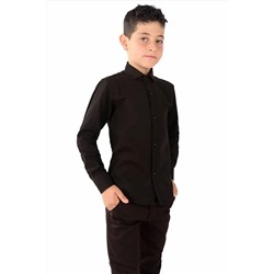 Черная рубашка без карманов современного кроя из 100% льна для мальчика blackkidslinen20230016