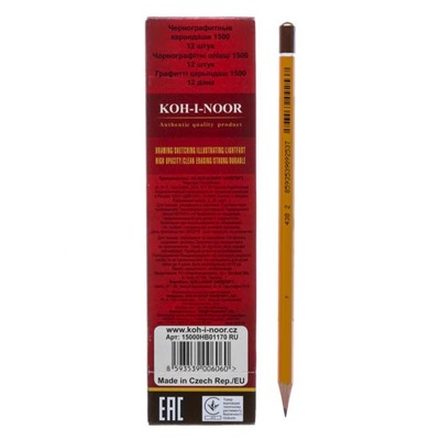 Карандаш чернографитный 2.0 мм, Koh-I-Noor 1500 HB, профессиональный, L=175 мм