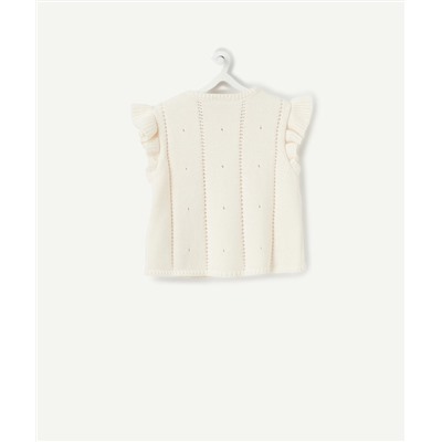 GILET ROSE EN TRICOT BÉBÉ FILLE AVEC MANCHES VOLANTÉES