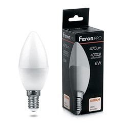 Нарушена упаковка!   Лампа светодиодная Feron.PRO LB-1306 Свеча E14 6W 4000K 38045