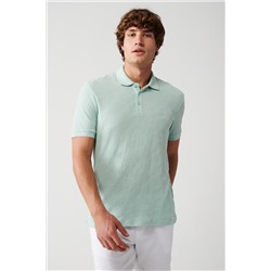 Мятно-зеленая футболка с воротником-поло, 100% хлопок, 3 пуговицы в рубчик, стандартная посадка