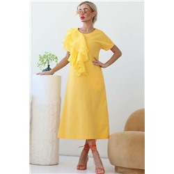 Длинное льняное жёлтое платье с карманами