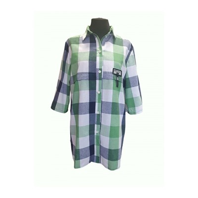 Блуза 264-14 зеленая клетка"хлопок"