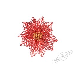 Пуансеттия ажурная красная с золотыми тычинками красная блестящая на прищепке, d=13 см