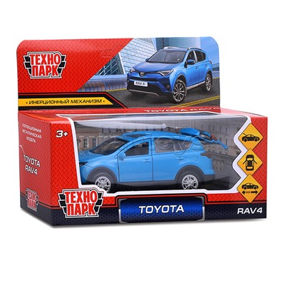 Машина металл Toyota Rav4 12 см, (двери, багажн, синий) инерц. в коробке