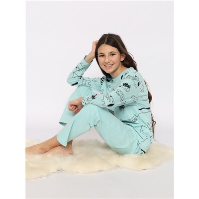 CSJG 50175-49 Пижама для девочки (джемпер, брюки),светло-бирюзовый