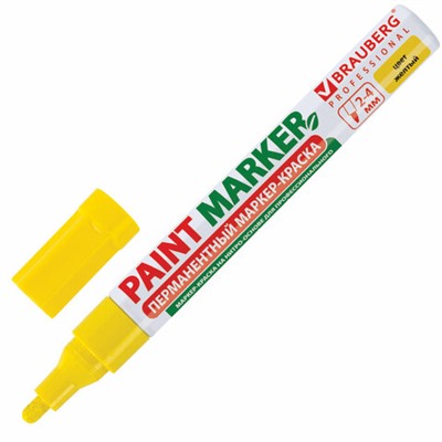 Маркер-краска лаковый (paint marker), 2-4 мм, желтый, нитро-основа, алюминиевый корпус, BRAUBERG, 150872