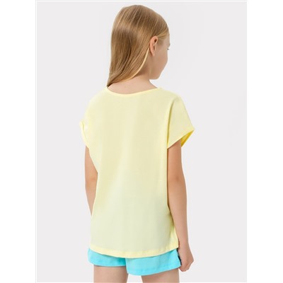 Пижама для девочек (футболка, шорты) в желтом и голубом цвете с принтом